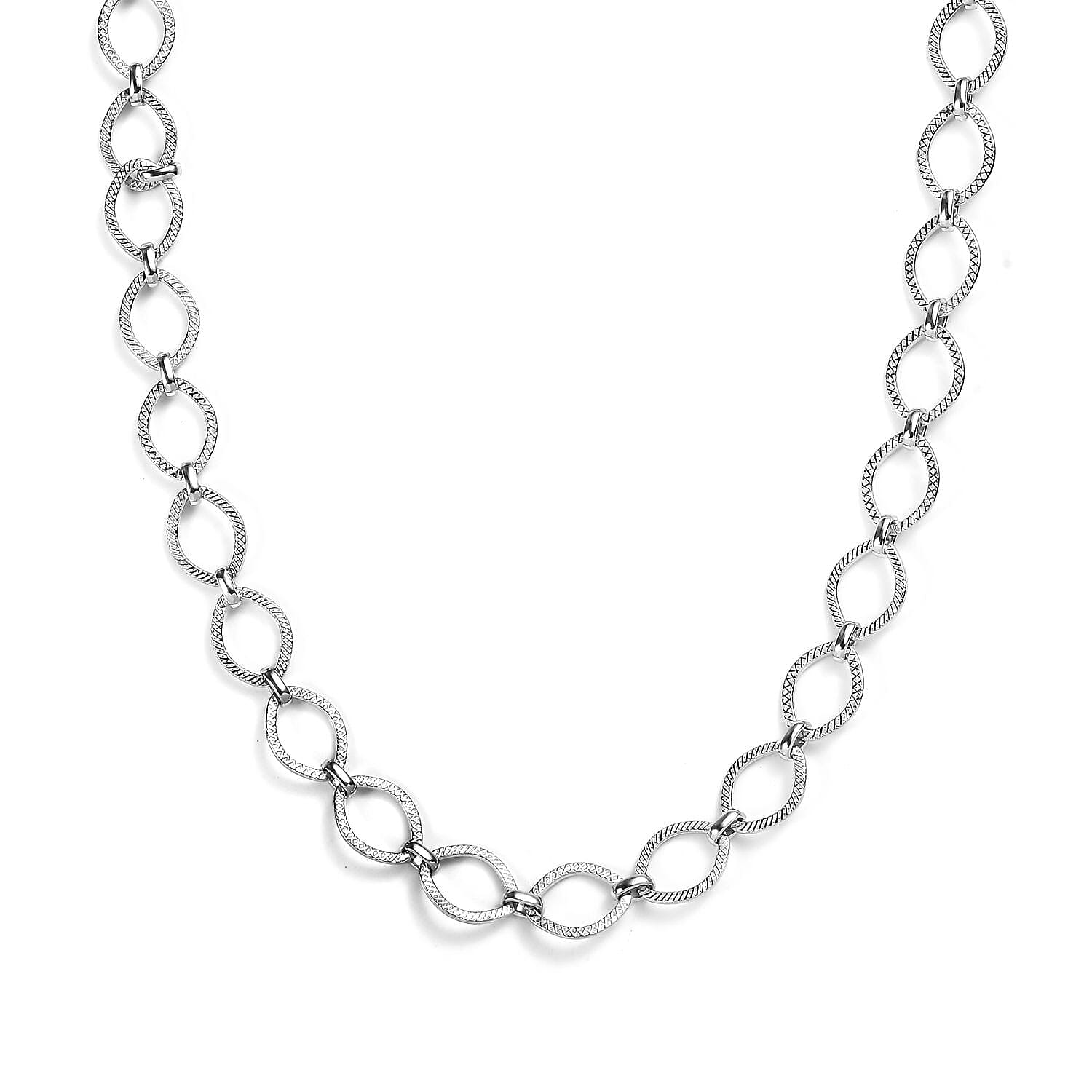 Doorbuster Platinum Over Sterling Silver Flat Fancy Link Chain Necklace 20 Inches 19.55 Grams