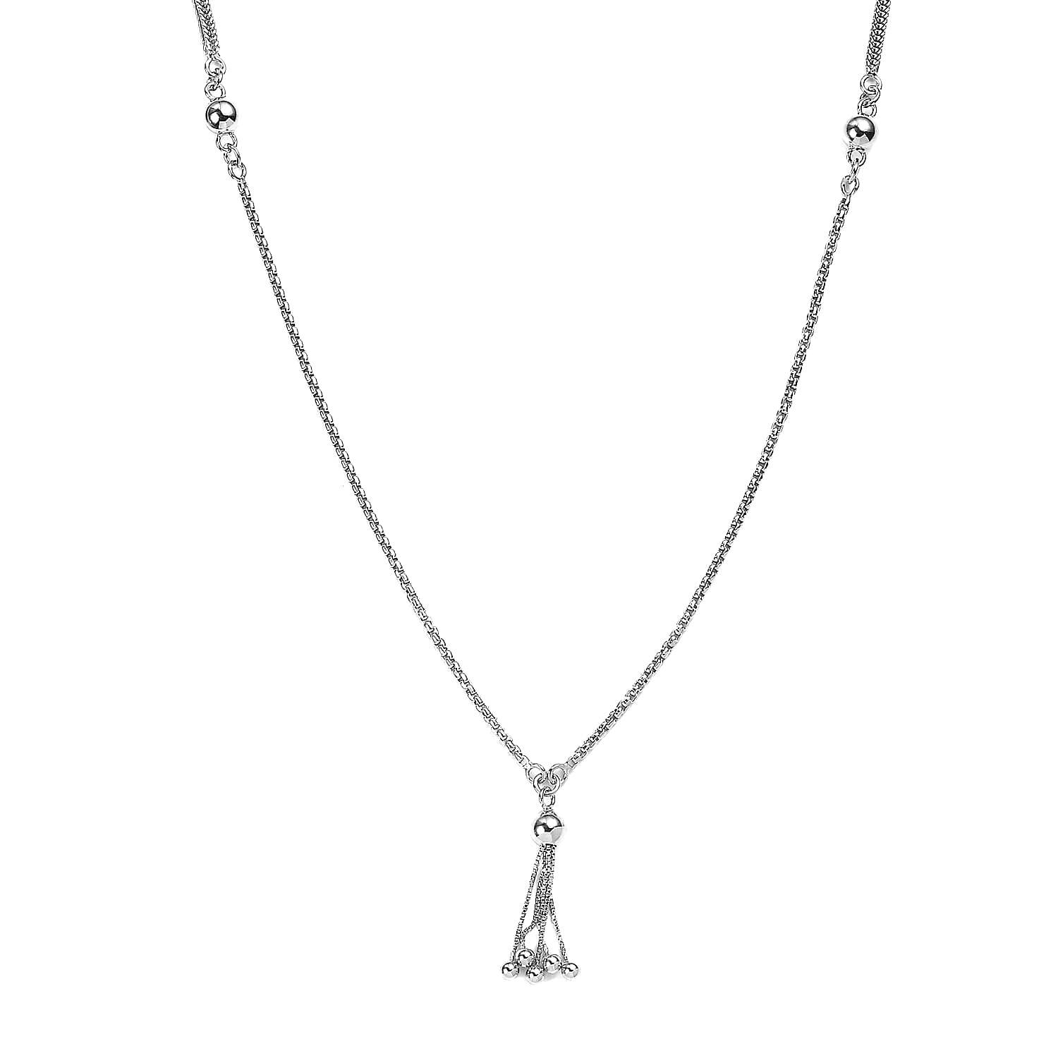 Doorbuster Platinum Over Sterling Silver Oval Link Chain Tassel Necklace 20 Inches 12.75 Grams