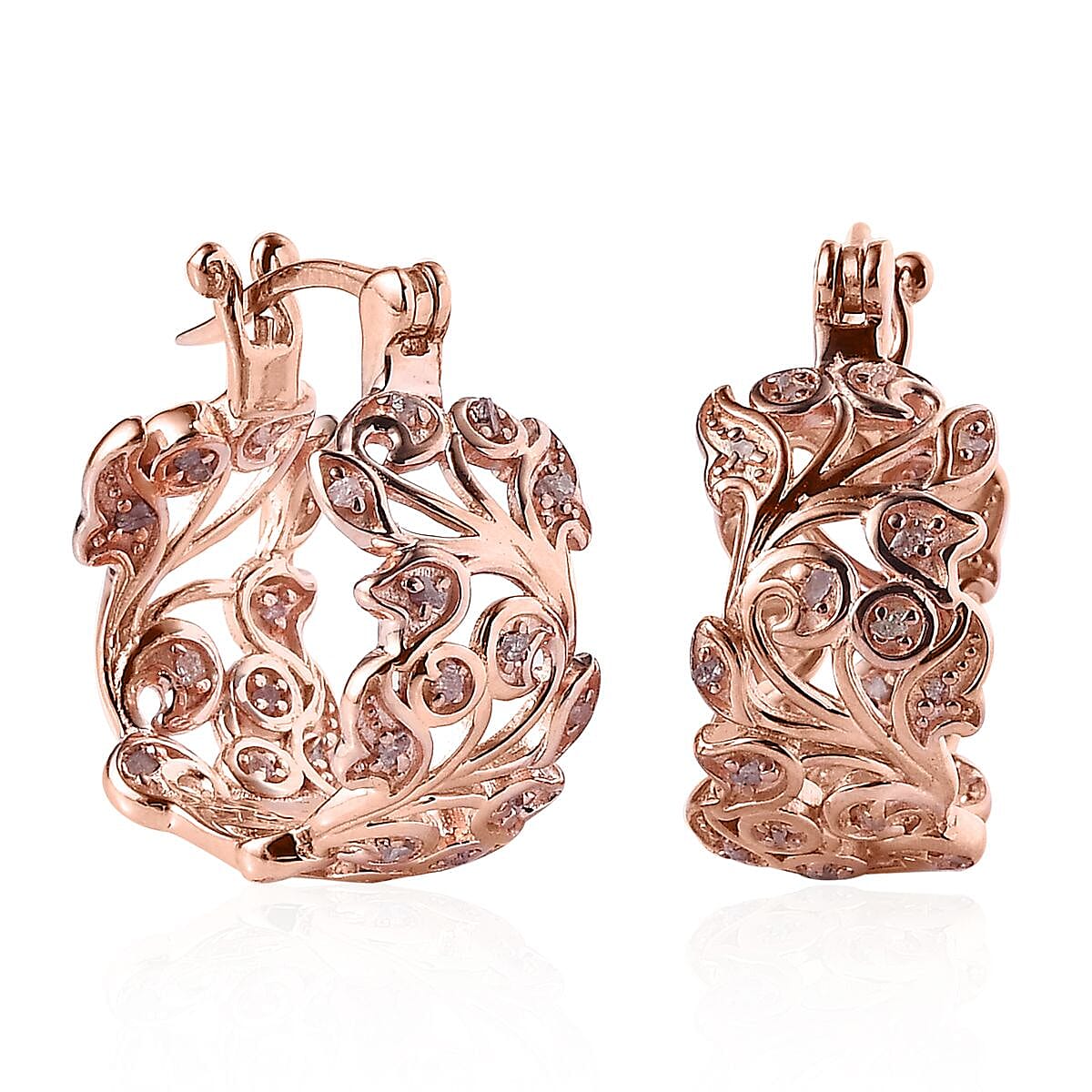 Natural Pink Diamond Hoop Earrings in Vermeil Rose Gold Over Sterling Silver 0.25 ctw