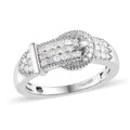 Diamond Buckle Ring in Platinum Over Sterling Silver (Size 10.0) 0.25 ctw - Sticky add to cart bar