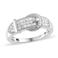 Diamond Buckle Ring in Platinum Over Sterling Silver (Size 10.0) 0.25 ctw