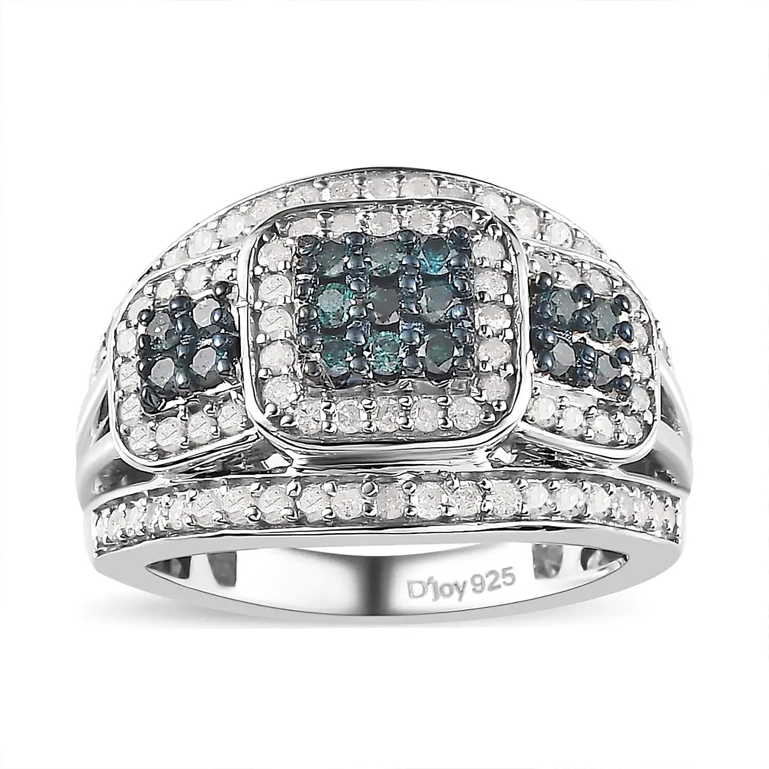 Blue Diamond (IR), White Diamond Ring in Platinum Over Sterling Silver (Size 10.0) 1.00 ctw