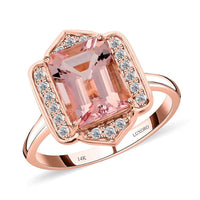 Luxoro 14K Rose Gold AAA Pink Morganite and I2 Diamond Ring (Size 10.0) 2.25 ctw