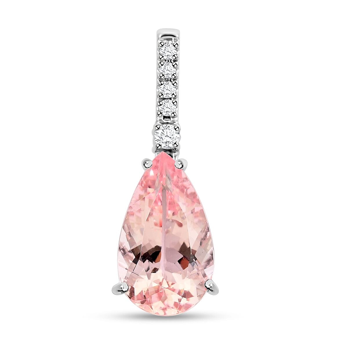 Luxoro 14K White Gold AAA Pink Morganite and I2 Diamond Pendant without Chain 2.00 ctw