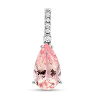 Luxoro 14K White Gold AAA Pink Morganite and I2 Diamond Pendant without Chain 2.00 ctw