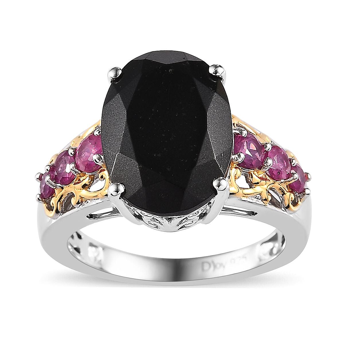 Australian Black Tourmaline and Niassa Ruby Ring in Sterling Silver