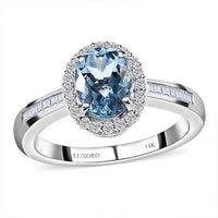 One Time Only Luxoro 14K White Gold AAA Santa Maria Aquamarine, Diamond (G-H, I2) (0.30 cts) Halo Ring (Size 6.0) 1.30 ctw