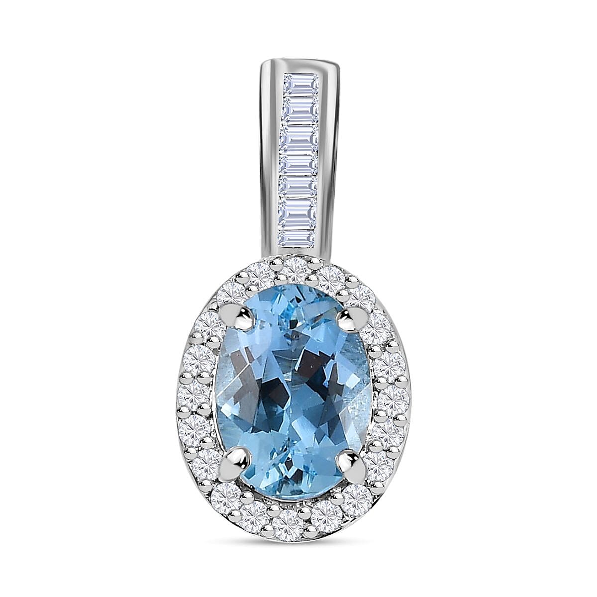 Luxoro 14K White Gold AAA Santa Maria Aquamarine and G-H I2 Diamond Halo Pendant 1.40 ctw