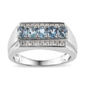 Santa Maria Aquamarine and Moissanite Men's Ring in Platinum Over Sterling Silver (Size 14.0) 1.00 ctw - Sticky add to cart bar