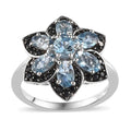 Santa Maria Aquamarine and Thai Black Spinel Floral Ring in Platinum Over Sterling Silver 1.65 ctw - Sticky add to cart bar