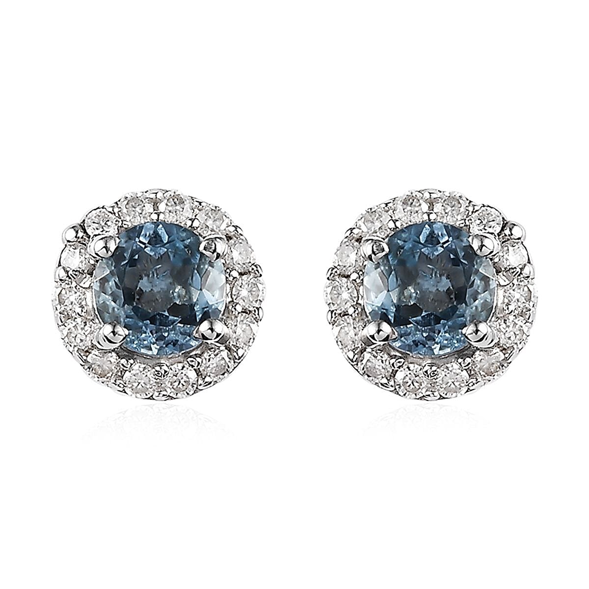 Santa Maria Aquamarine and Moissanite Halo Stud Earrings in Platinum Over Sterling Silver 0.80 ctw