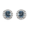 Santa Maria Aquamarine and Moissanite Halo Stud Earrings in Platinum Over Sterling Silver 0.80 ctw - Sticky add to cart bar