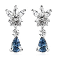 Santa Maria Aquamarine and White Zircon Dangle Earrings in Platinum Over Sterling Silver 0.75 ctw