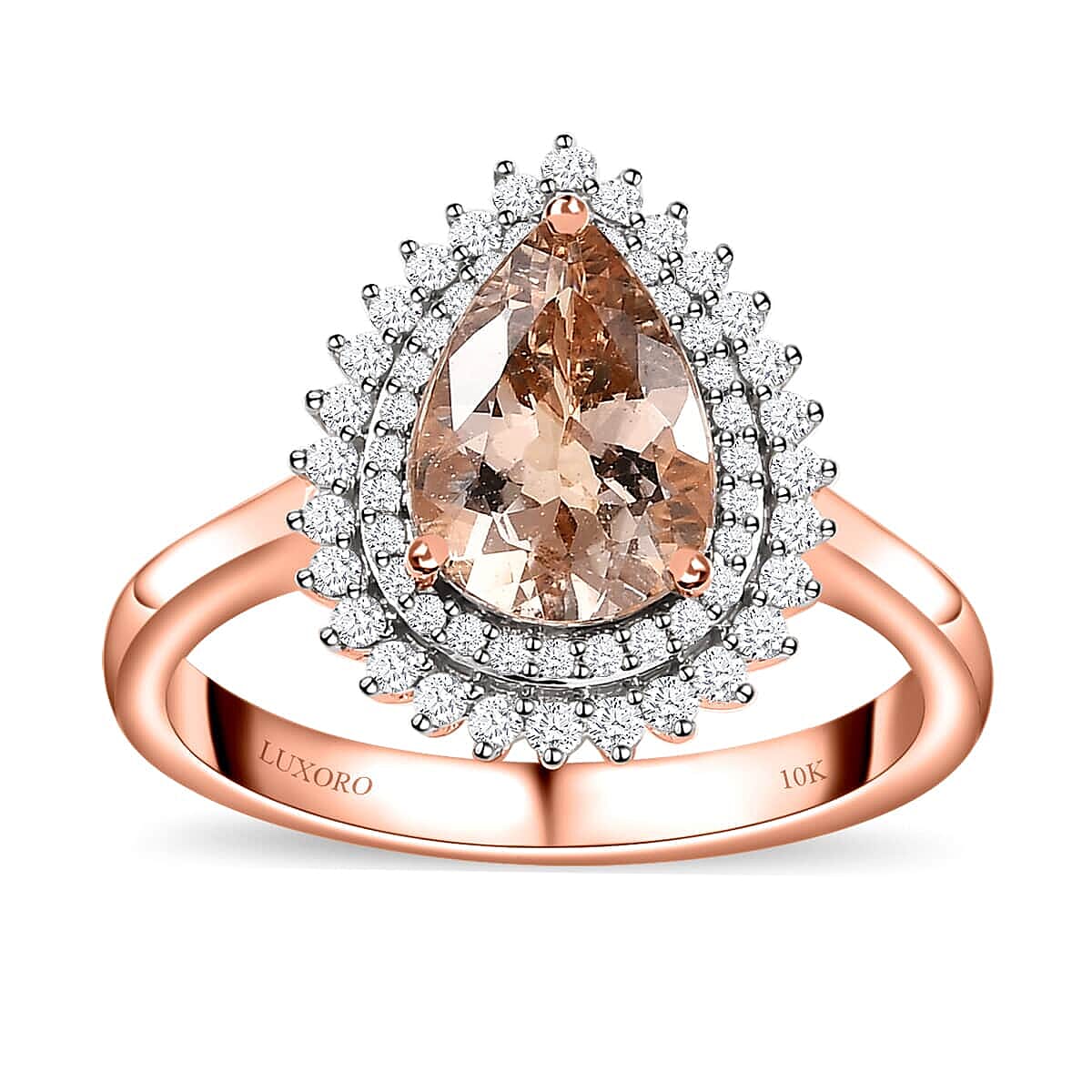 Luxoro AAA Marropino Morganite and G-H I3 Diamond 2.00 ctw Ring in 10K Rose Gold