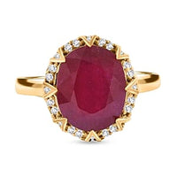 African Ruby and White Zircon7.36 ctw Ring in Vermeil Yellow Gold Over Sterling Silver (Size 10)
