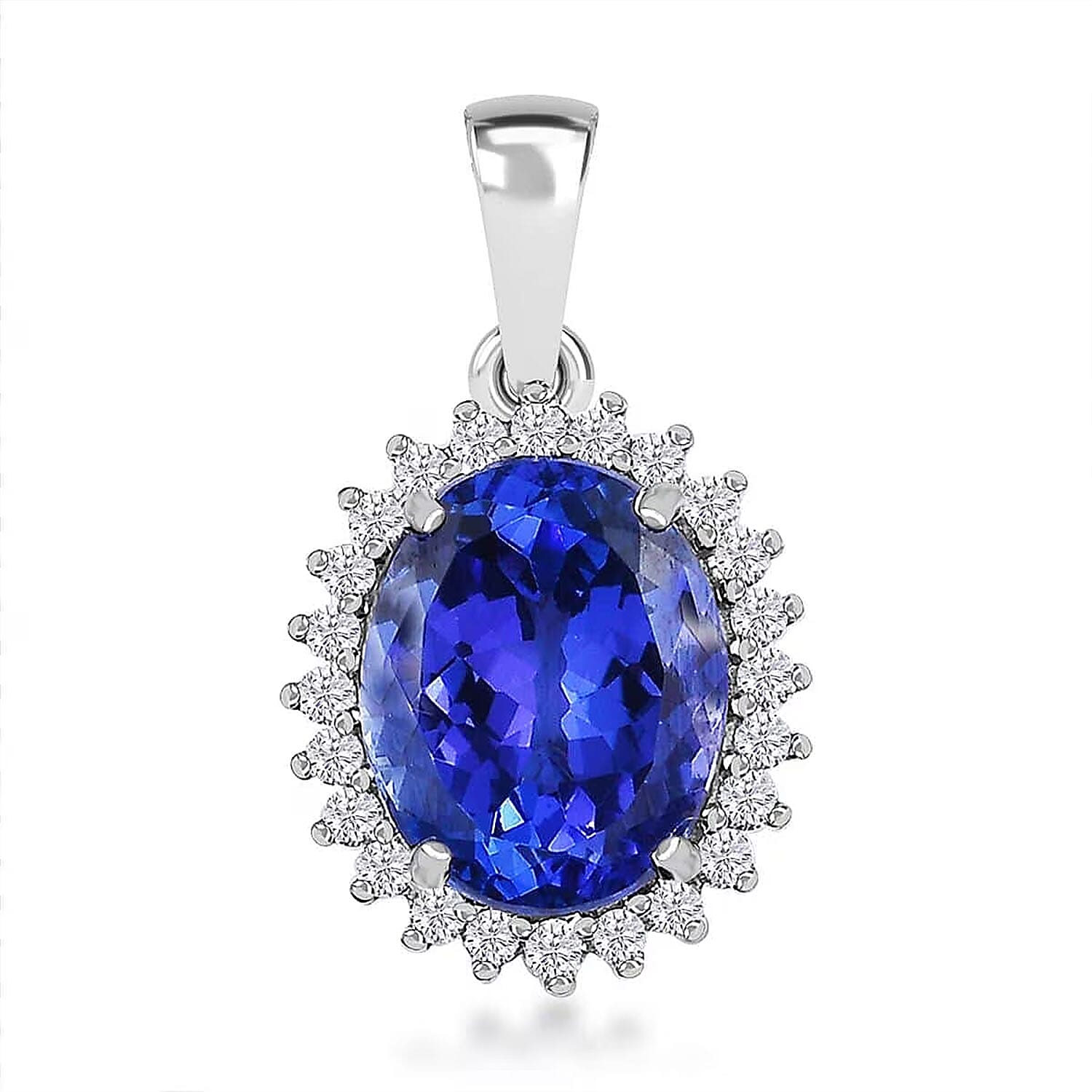 Rhapsody AAAA Tanzanite and E-F VS Diamond 3.00 ctw Halo Pendant without Chain in 950 Platinum