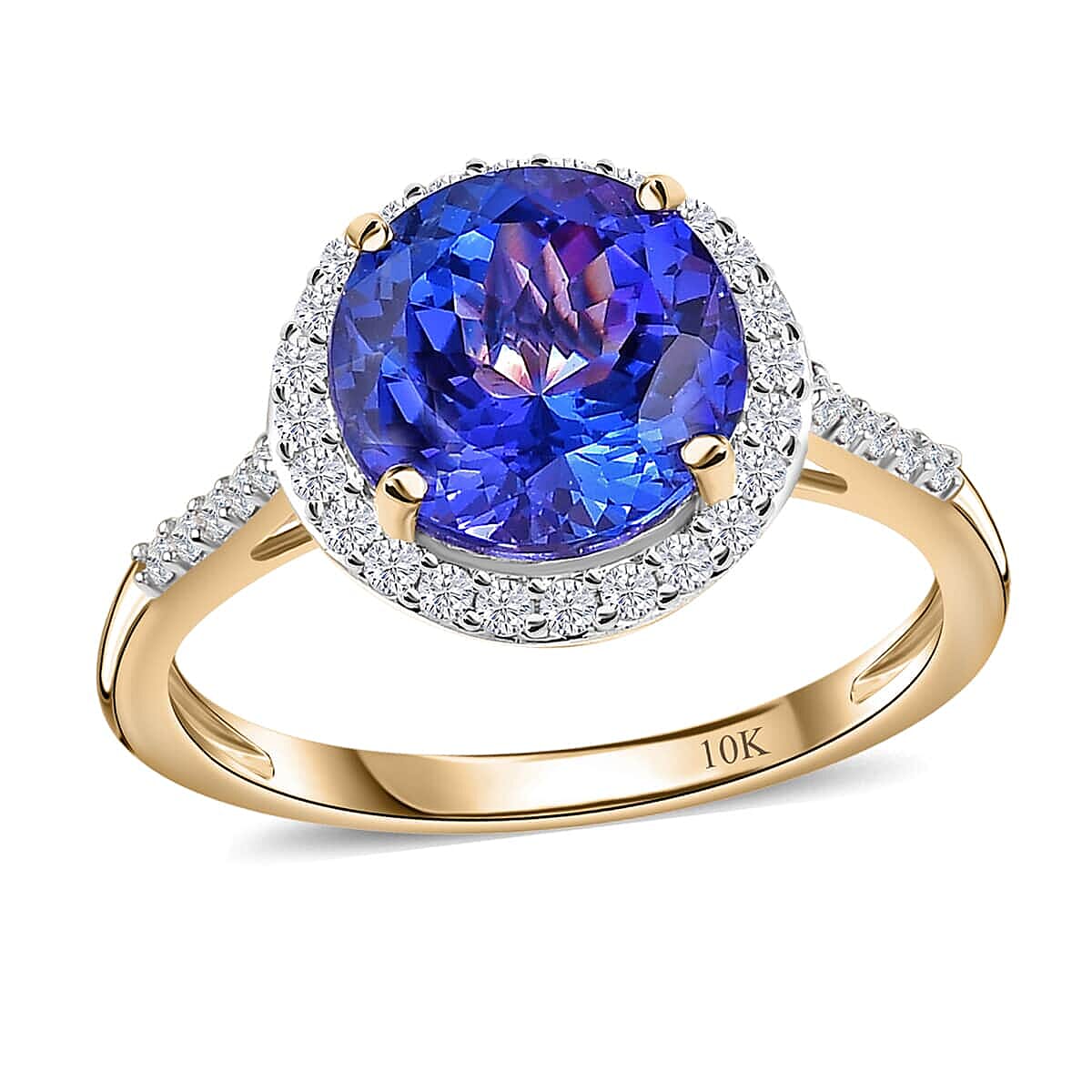 Luxoro 10K Yellow Gold AAA Tanzanite, Diamond (G-H, I3) Halo Ring (Size 7.0) 3.70 ctw