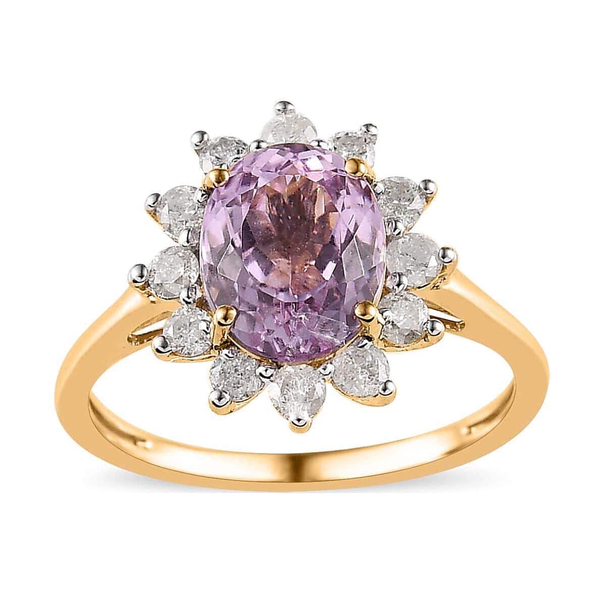 Luxoro 14K Yellow Gold AAA Martha Rocha Kunzite, Diamond (G-H, I3) (0.55 cts) Ring (Size 7.0) 3.15 ctw