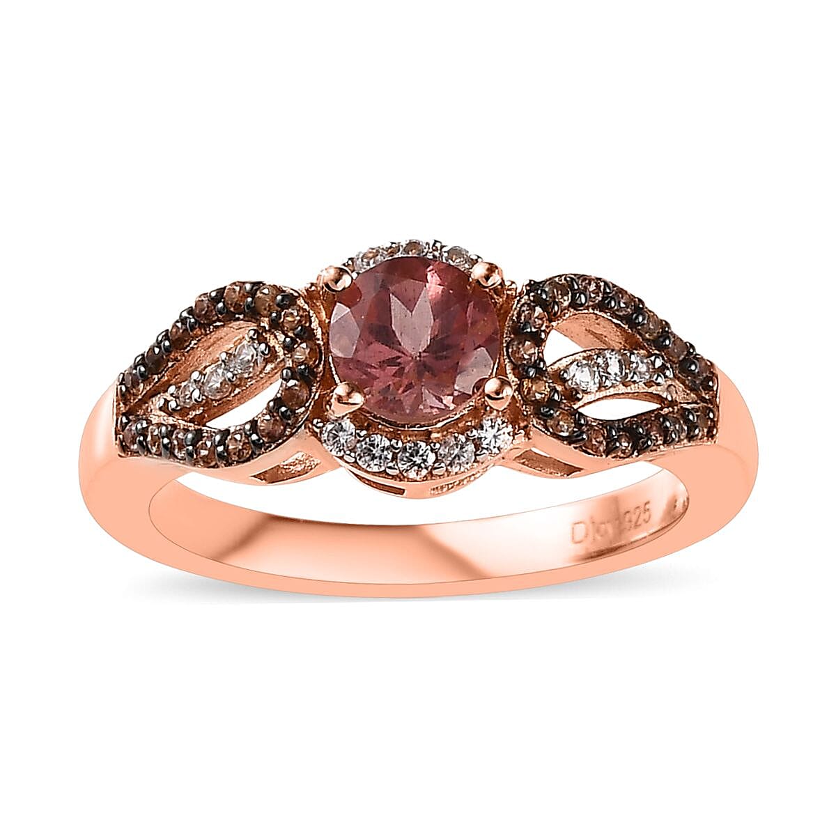 Blush Apatite, White and Champagne Zircon Ring in Vermeil Rose Gold Over Sterling Silver (Size 10.0) 1.00 ctw