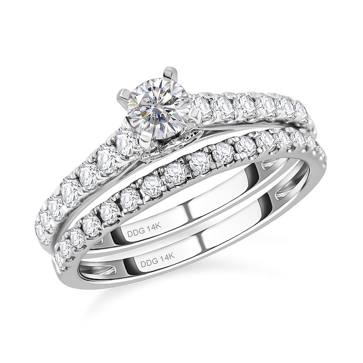 14K White Gold Diamond (G-H, SI1) Bridal Set (Size 7.0) 1.00 ctw