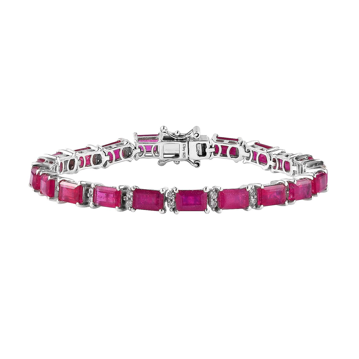 Doorbuster Niassa Ruby (FF), White Zircon Bracelet in Platinum Over Sterling Silver (6.50 In) (Del. in 5-7 Days) 18.00 ctw