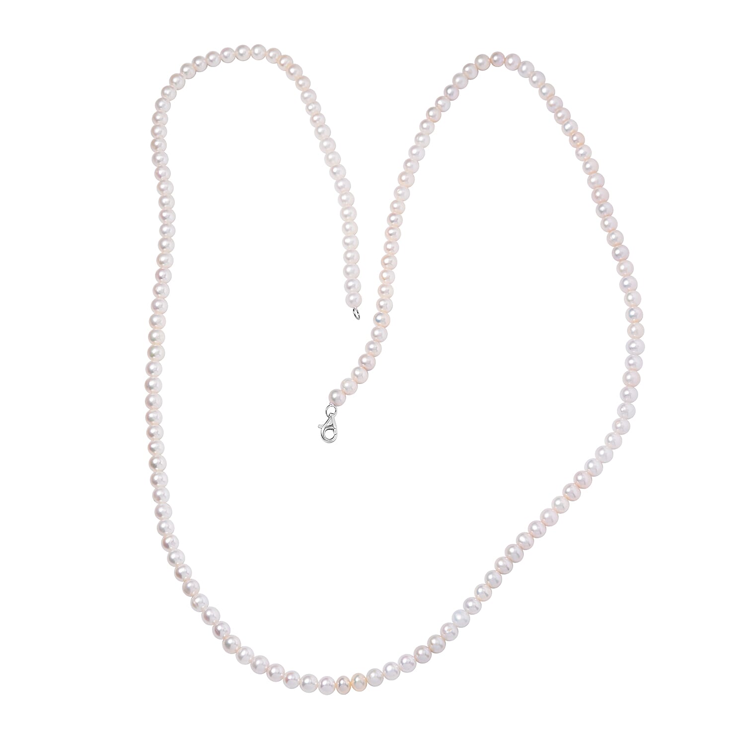 Premium Freshwater Pearl 8-9mm Necklace 36 Inches in Rhodium Over Sterling Silver