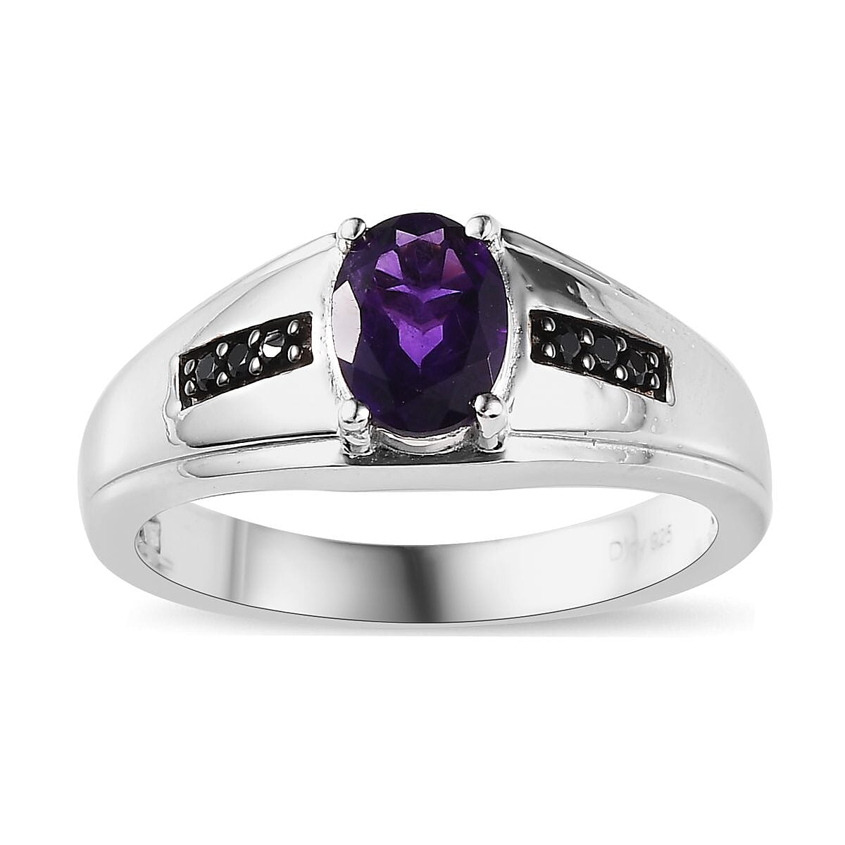 Amethyst and Thai Black Spinel Men's Ring in Platinum Over Sterling Silver 1.25 ctw