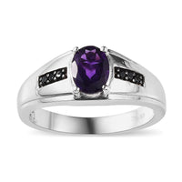 Amethyst and Thai Black Spinel Men's Ring in Platinum Over Sterling Silver 1.25 ctw