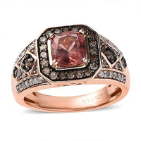Blush Apatite, Natural Champagne and White Diamond Ring in Vermeil Rose Gold Over Sterling Silver (Size 10.0) 1.50 ctw