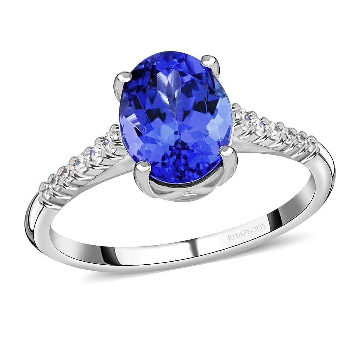 Certified & Appraised Rhapsody 950 Platinum AAAA Tanzanite, Diamond (E-F, VS) (0.15 cts) Ring (Size 10.0) 2.25 ctw