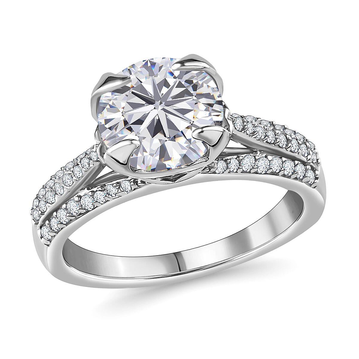 Moissanite Ring in Platinum Over Sterling Silver (Size 10.0) 2.40 ctw
