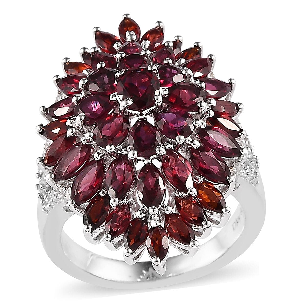 Premium Anthill Garnet and White Zircon Floral Spray Ring in Platinum Over Sterling Silver (Size 10.0) 6.75 ctw