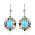 Premium Sleeping Beauty Turquoise and Multi Gemstone Floral Earrings in Platinum Over Sterling Silver 5.15 ctw - Sticky add to cart bar