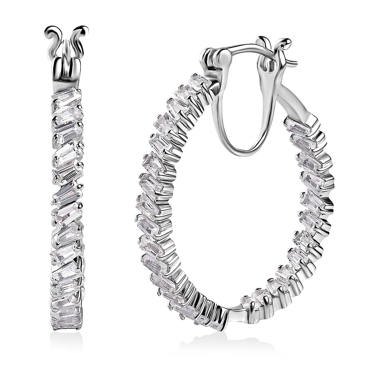 D'Joy White Zircon 5.20 ctw Inside Out Hoop Earrings in Platinum Over Sterling Silver