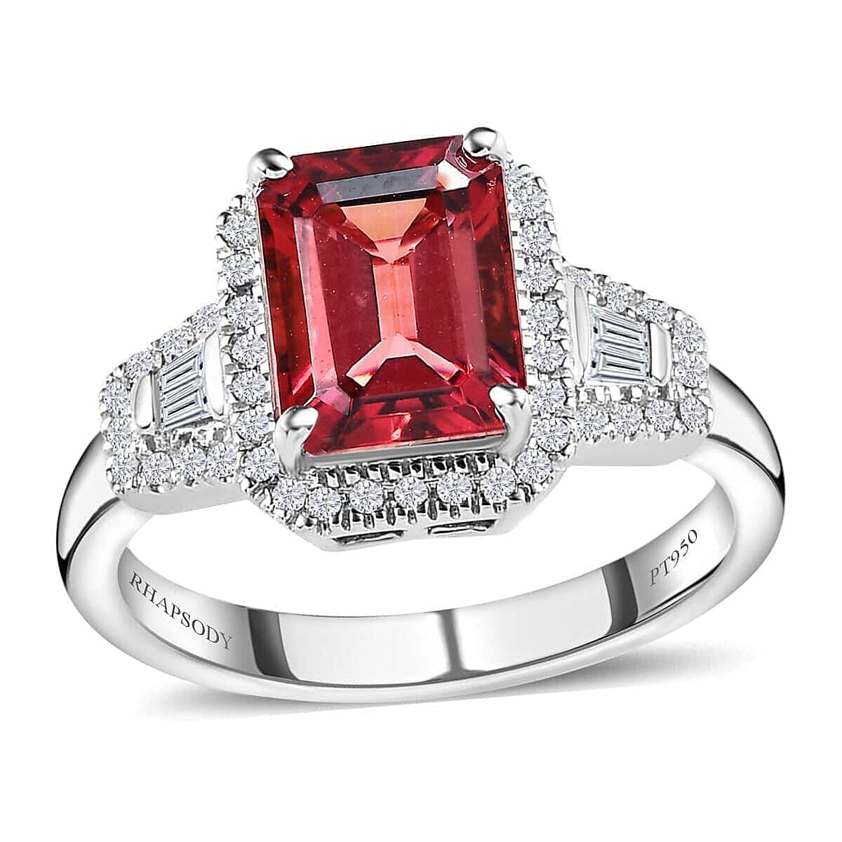 Doorbuster Rhapsody 950 Platinum AAAA Ouro Fino Rubellite and E-F VS2 Diamond Ring (Size 10.0) 6.70 Grams 3.00 ctw (Del. in 5-7 Days)
