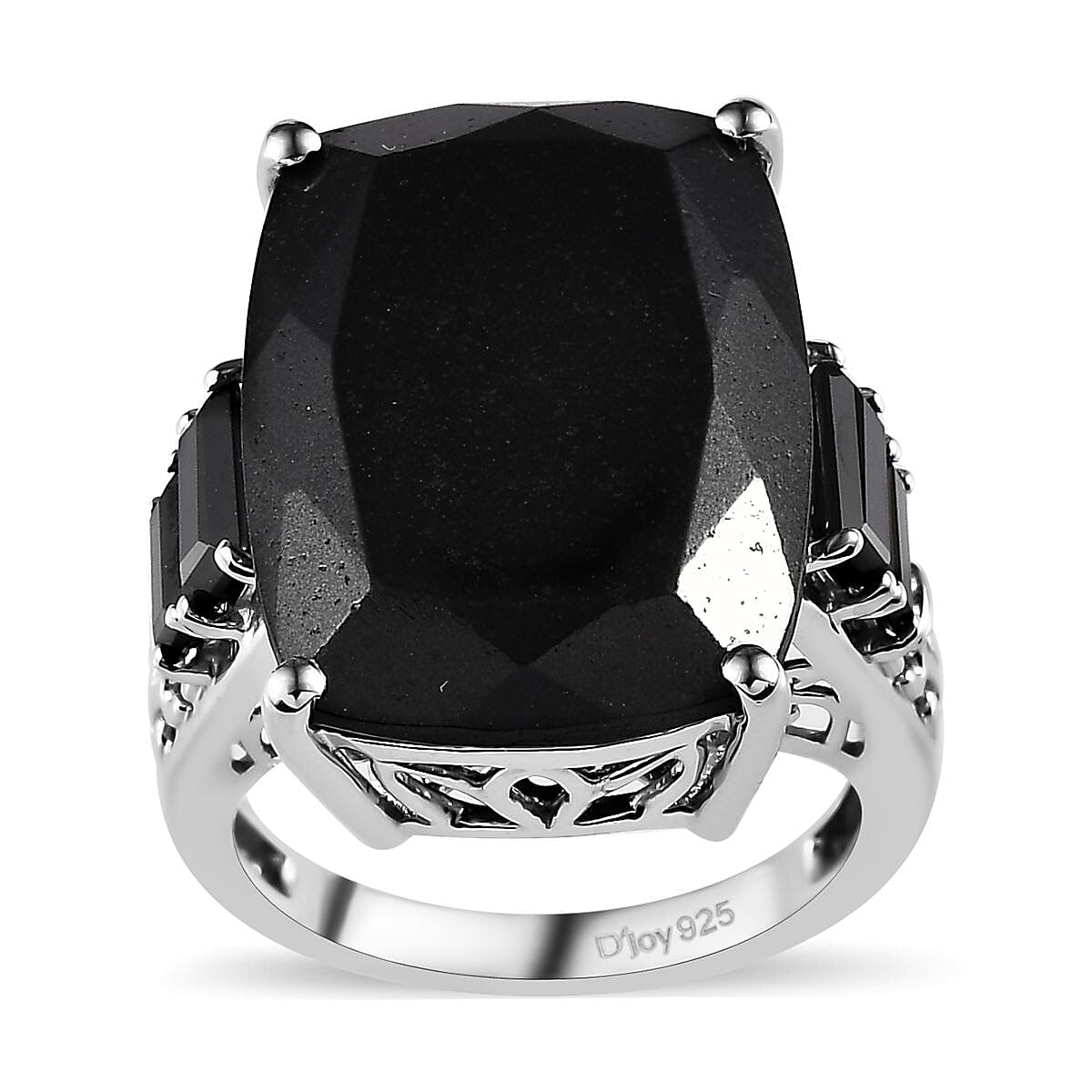 Nigerian Black Tourmaline and Thai Black Spinel Ring in Platinum Over Sterling Silver 22.10 ctw