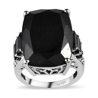 Nigerian Black Tourmaline and Thai Black Spinel Ring in Platinum Over Sterling Silver 22.10 ctw