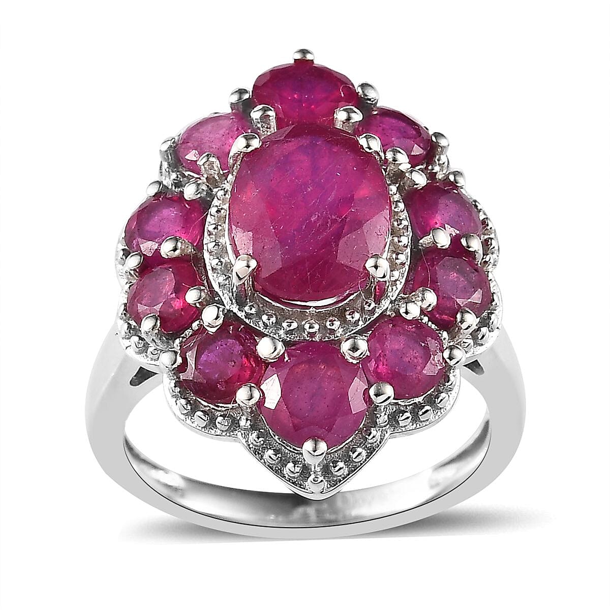 Niassa Ruby (FF) Ring in Platinum Over Sterling Silver (Size 10.0) 6.10 ctw