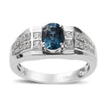 London Blue Topaz and White Zircon Men's Ring in Platinum Over Sterling Silver 2.20 ctw - Sticky add to cart bar