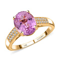 Certified and Appraised Luxoro 14K Yellow Gold AAAA Patroke Kunzite and G-H I2 Diamond Ring 3.65 ctw - Sticky add to cart bar