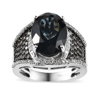 London Blue Topaz, White and Natural Champagne Zircon Ring in Platinum Over Sterling Silver 6.65 ctw