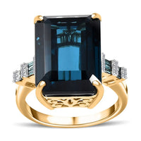 One Time Only Luxoro 10K Yellow Gold Premium London Blue Topaz, Blue Diamond (IR), Diamond (0.15 cts) Ring (Size 10.0) (4.20 g) 17.75 ctw