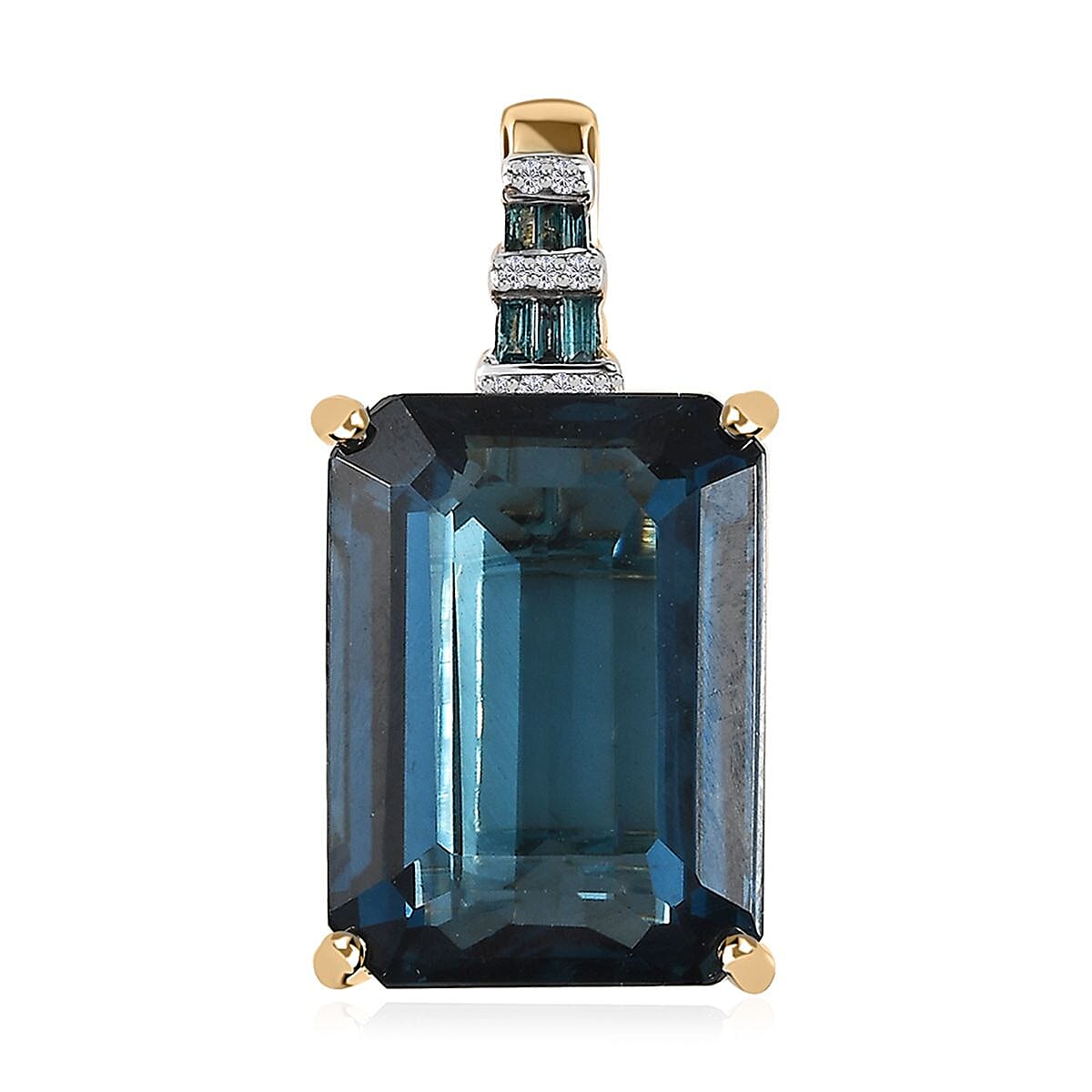 Luxoro 10K Yellow Gold Premium London Blue Topaz, Blue and White Diamond Pendant 16.85 ctw