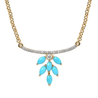 Premium Sleeping Beauty Turquoise and Moissanite Floral Necklace 18 Inches in Vermeil Yellow Gold Over Sterling Silver 1.20 ctw