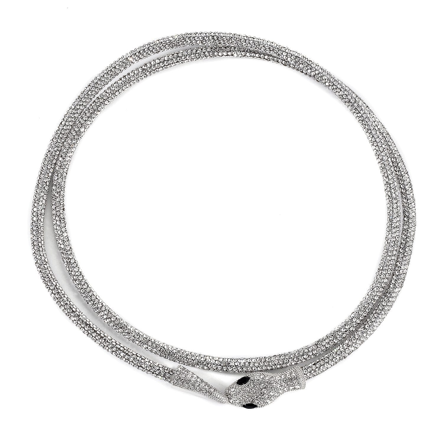 Doorbuster Black and White Austrian Crystal Necklace (36 Inches) in Silvertone