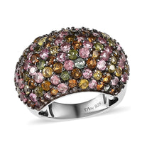 Doorbuster Multi-Tourmaline Dome Ring in Platinum Over Sterling Silver (Size 10.0) 4.85 ctw