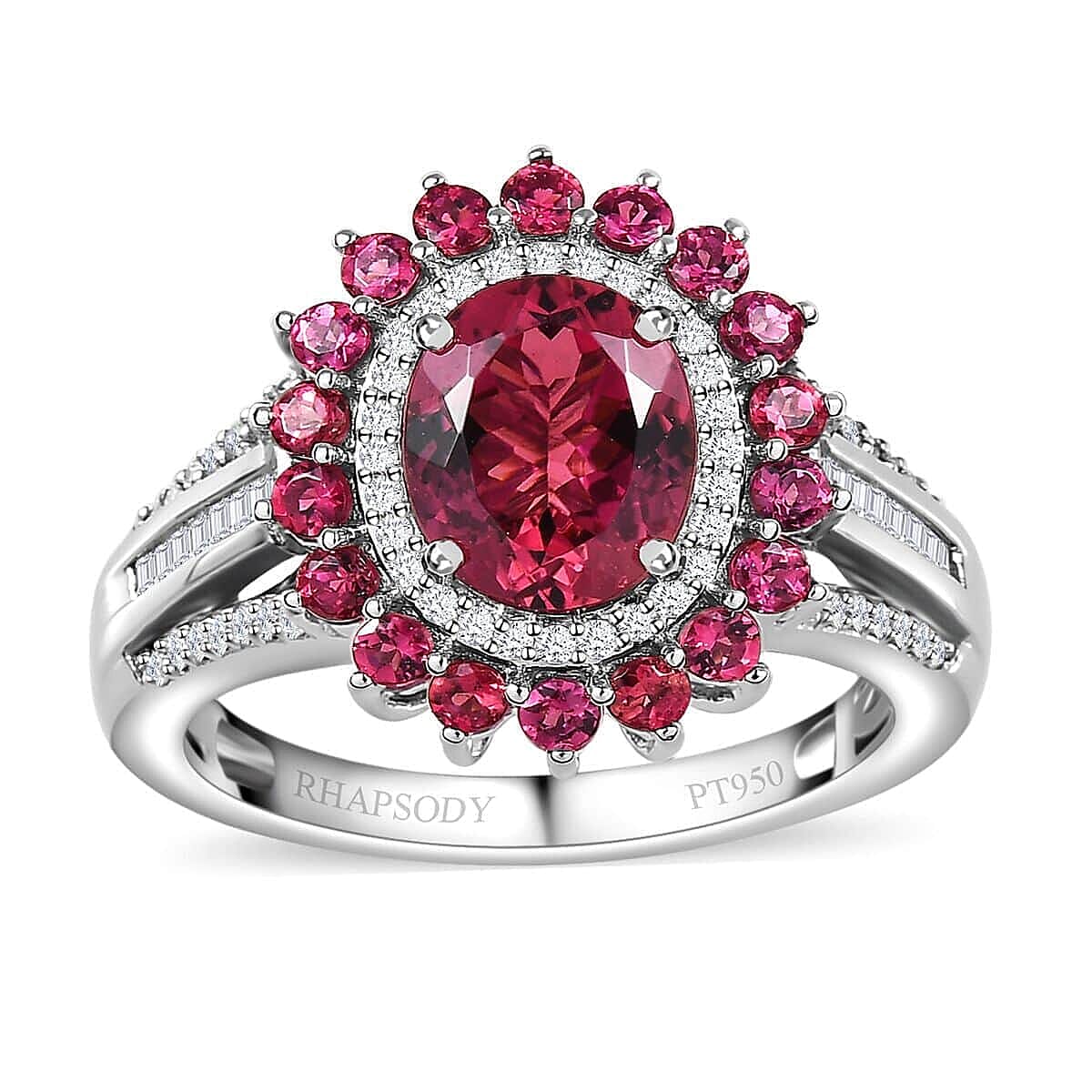 Doorbuster Rhapsody 950 Platinum AAAA Ouro Fino Rubellite and E-F VS Diamond Ring (Size 6.0) 7.85 Grams 2.75 ctw (Del. in 5-7 Days)