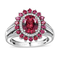 Doorbuster Rhapsody 950 Platinum AAAA Ouro Fino Rubellite and E-F VS Diamond Ring (Size 6.0) 7.85 Grams 2.75 ctw (Del. in 5-7 Days)