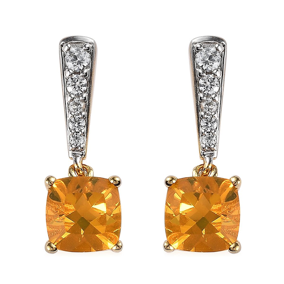 Premium BURITI Fire Opal and White Zircon Stud Earrings in Vermeil Yellow Gold Over Sterling Silver 2.25 ctw