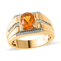 Premium Brazilian Fire Opal and White Zircon Men's Ring in Vermeil Yellow Gold Over Sterling Silver 1.60 ctw - Sticky add to cart bar